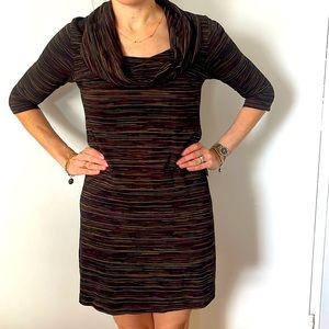 Cowl Neck Size M Multicolored Mini Dress